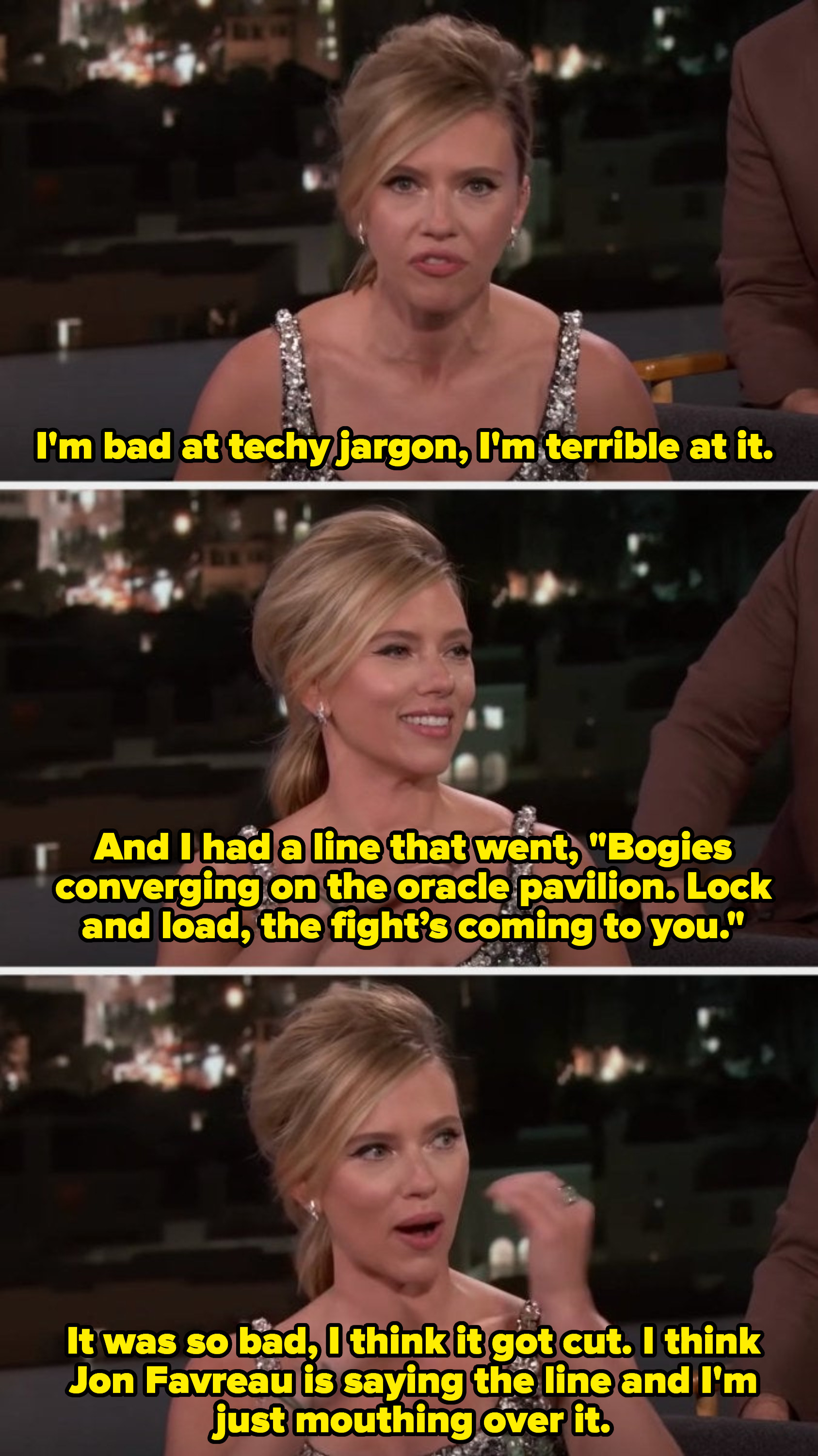  When Jimmy Kimmel asked Scarlett Johansson about her favorite Black Widow Line, but she happened to share her Iron Man 2 fail.