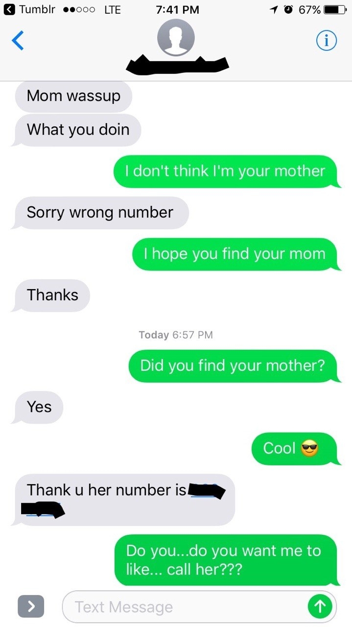 wrong number text from someone looking for their mom