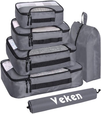 a set of gray packing cubes