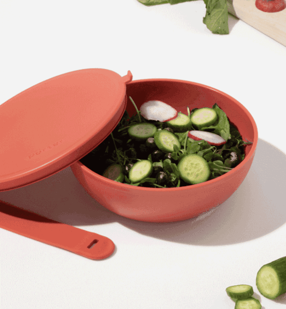A lunch bowl with salad inside of it