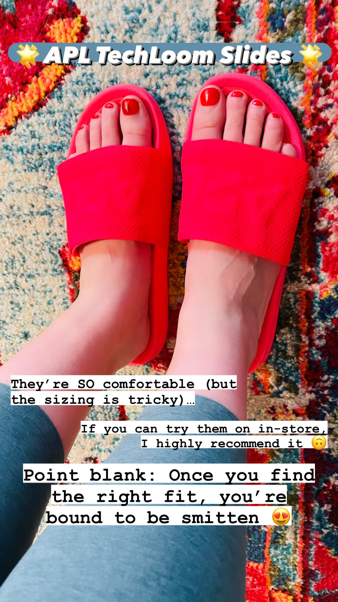 Rebecca Norris wearing the magenta APL TechLoom Slides.