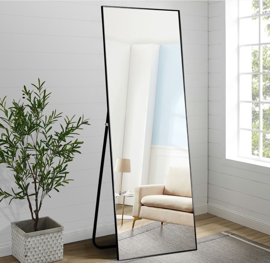 Long rectangle floor mirror with thin black trim
