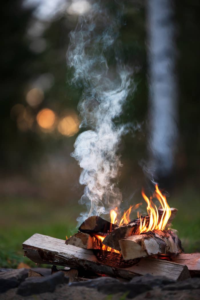 A lit campfire.
