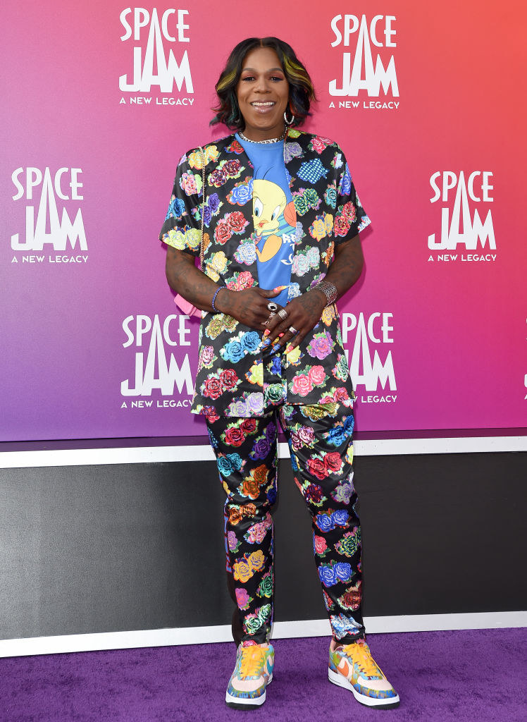 Big Freedia attends the premiere of Warner Bros. &quot;Space Jam: A New Legacy&quot; in a floral top and matching pants