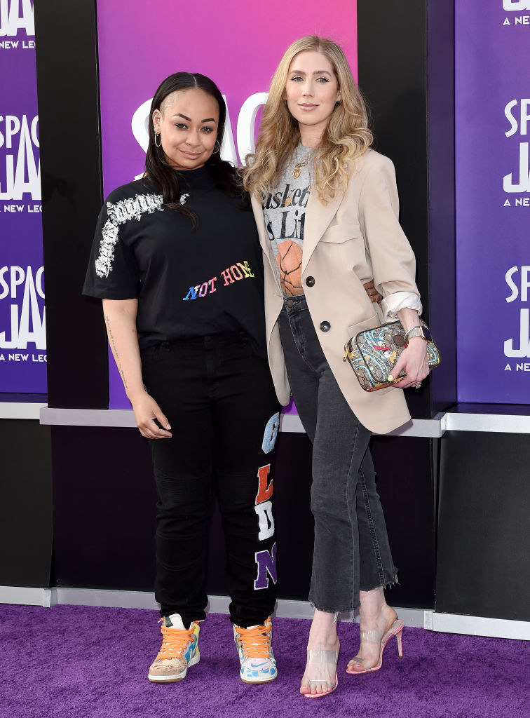 Raven-Symoné Pearman-Maday (L) and Miranda Pearman-Maday attend the premiere of Warner Bros. &quot;Space Jam: A New Legacy&quot; in jeans and a T-shirt