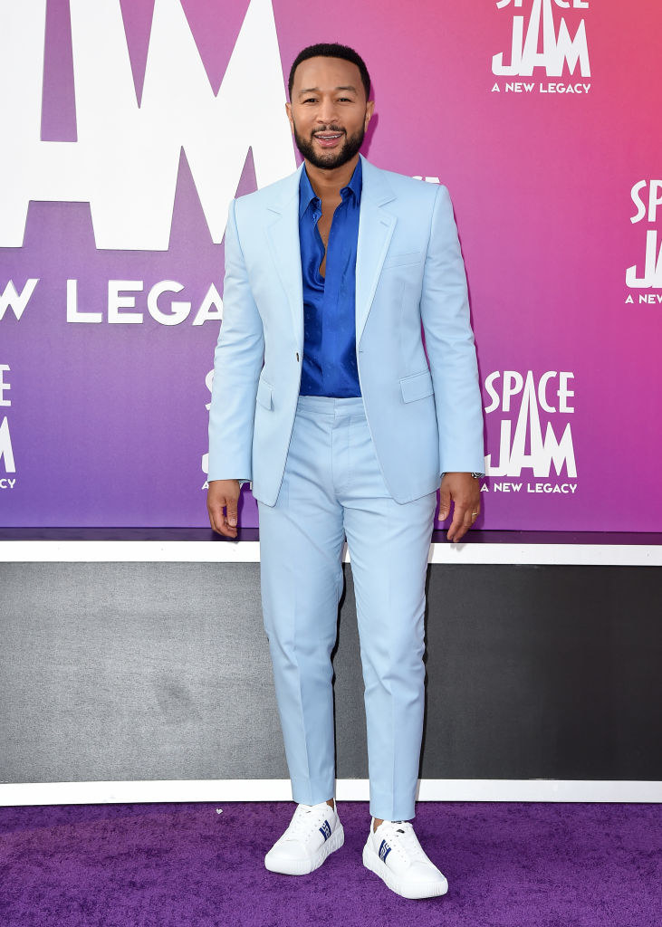 John Legend attends the premiere of Warner Bros. &quot;Space Jam: A New Legacy&quot; in a fitted suit and sneakers