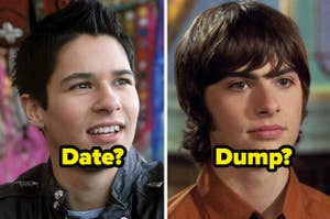 Ian from "She's the Man" with the question "date?" and Michael from "The Princess Diaries" with the question "dump?"
