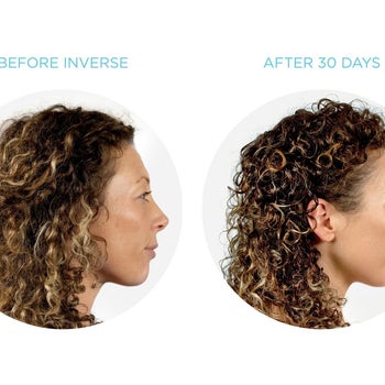 Model showing hair before and after using cold flat iron