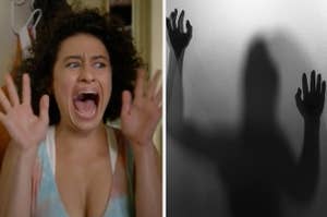 Ilana Glazer screaming at a shadow figure