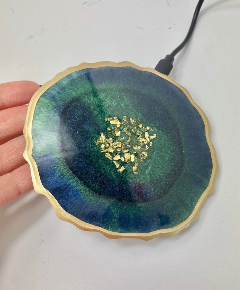 the navy emerald resin geode charger