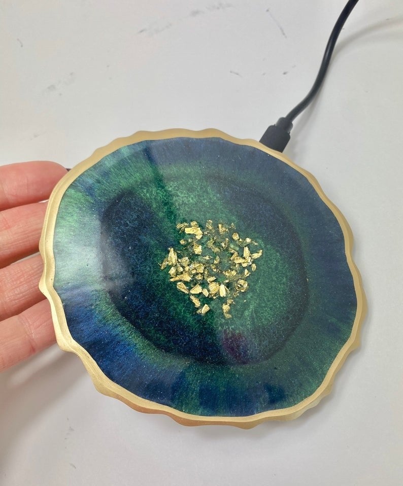 the navy emerald resin geode charger