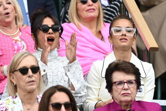 Priyanka Chopra is photographed during the Wimbledon Women's Final match over the weekend