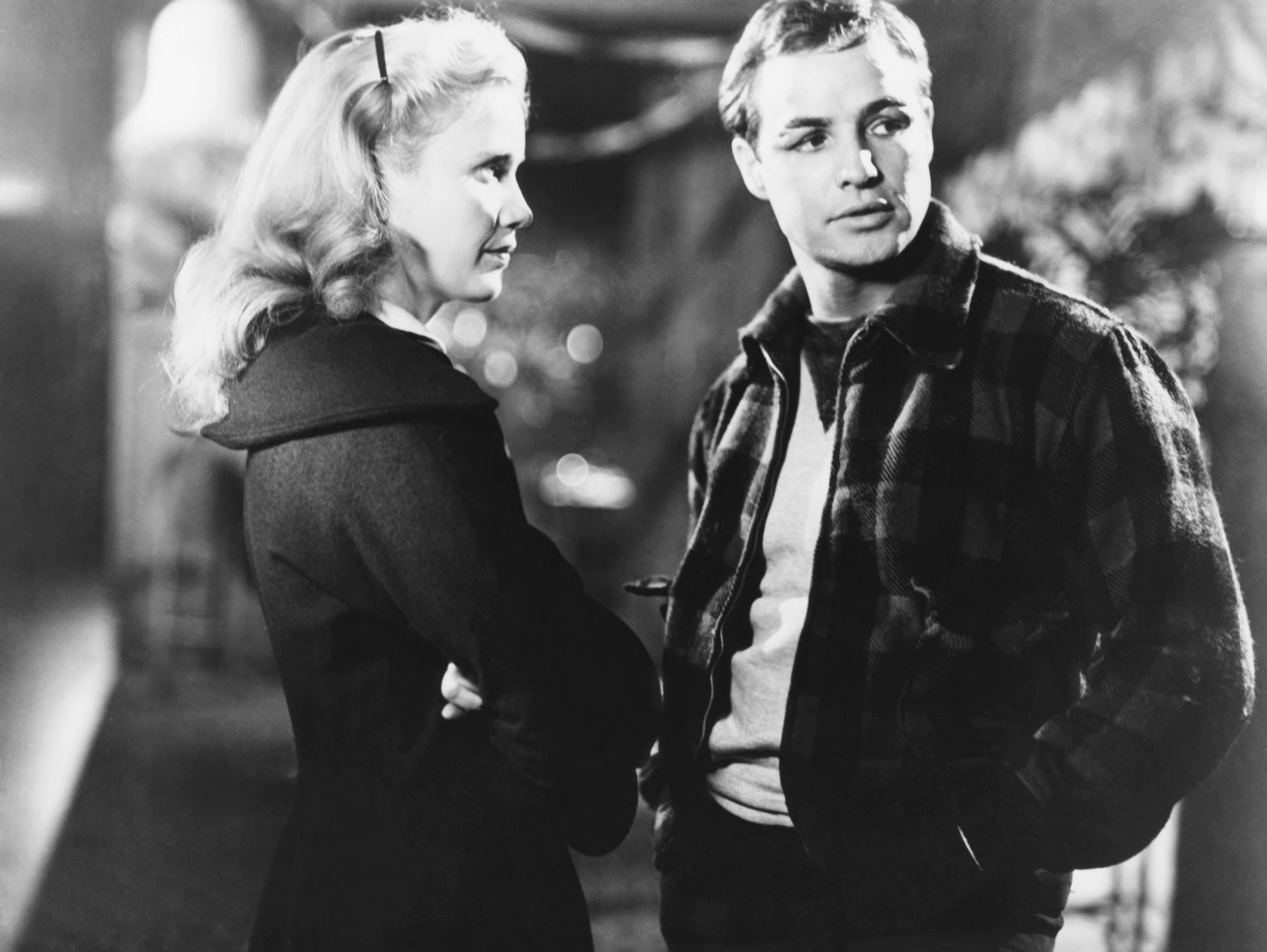 Eva Marie Saint talking with Marlon Brando