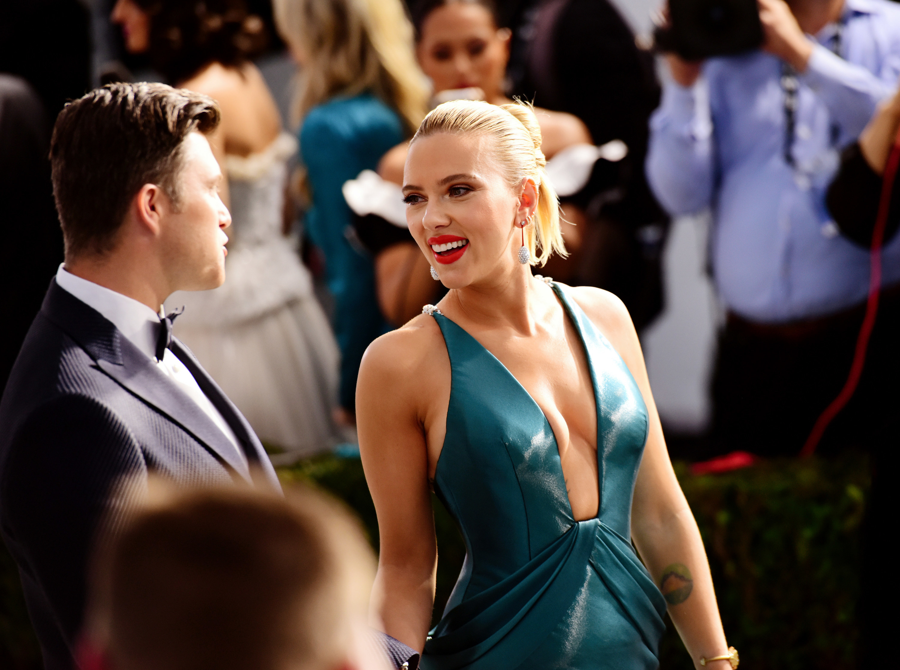 looking at each other on the red carpet