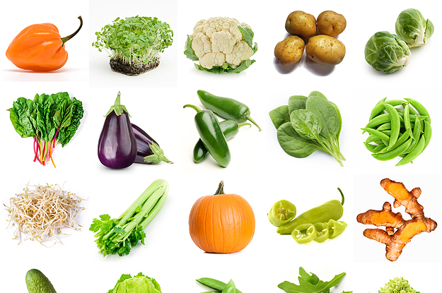 A grid of many vegetables