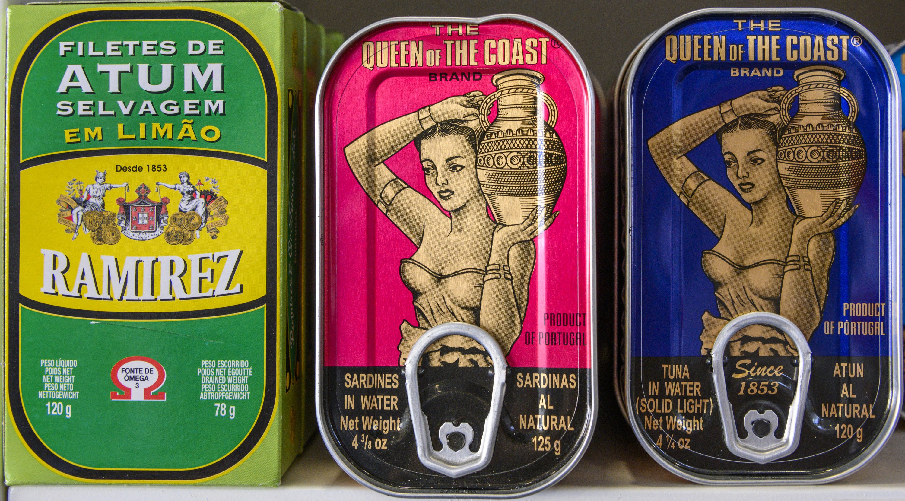 Closeup photo of tins of canned tuna and sardines