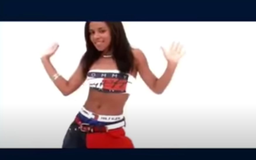 Screenshot of Aaliyah in the Tommy Hilfiger commercial
