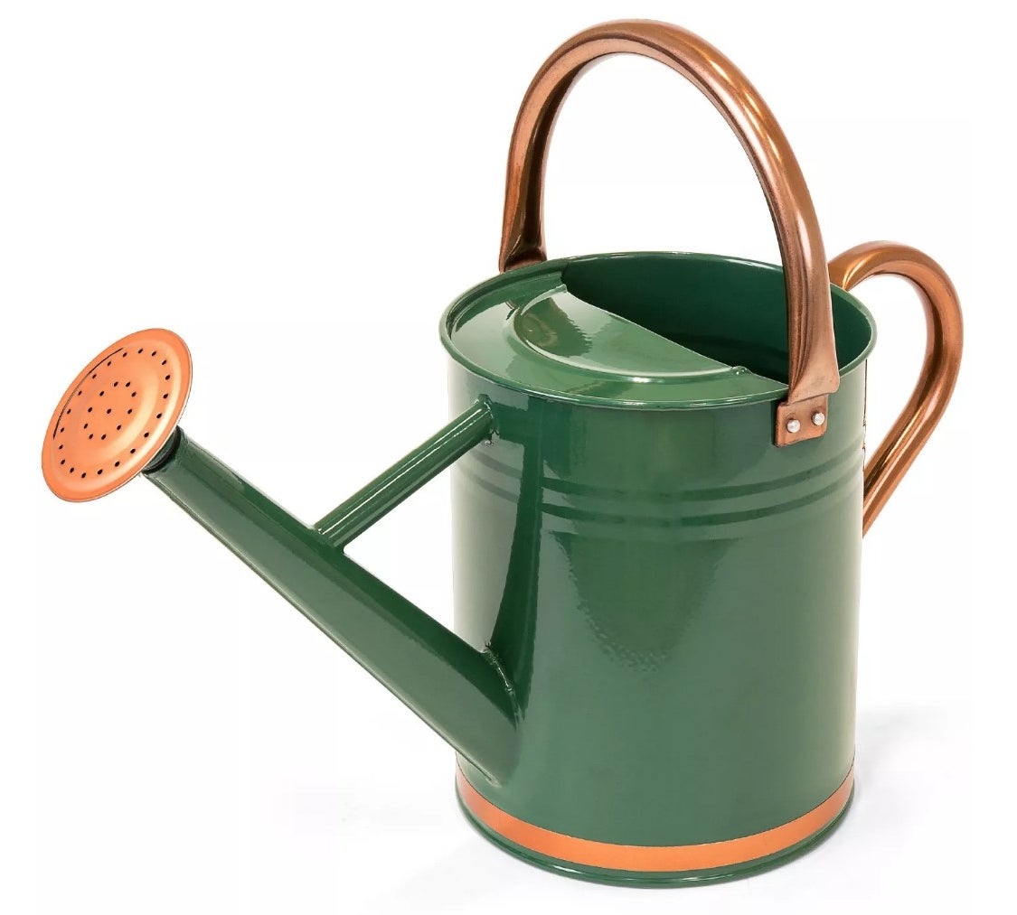 A green/copper watering can