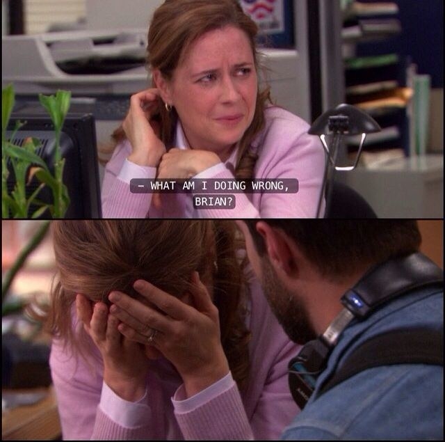 Pam cries to Brian about her marriage problems with Jim