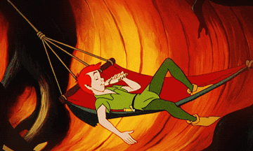 Peter Pan swinging in a hammock