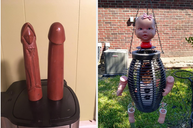 a phallic looking thing and a baby in a cage thing
