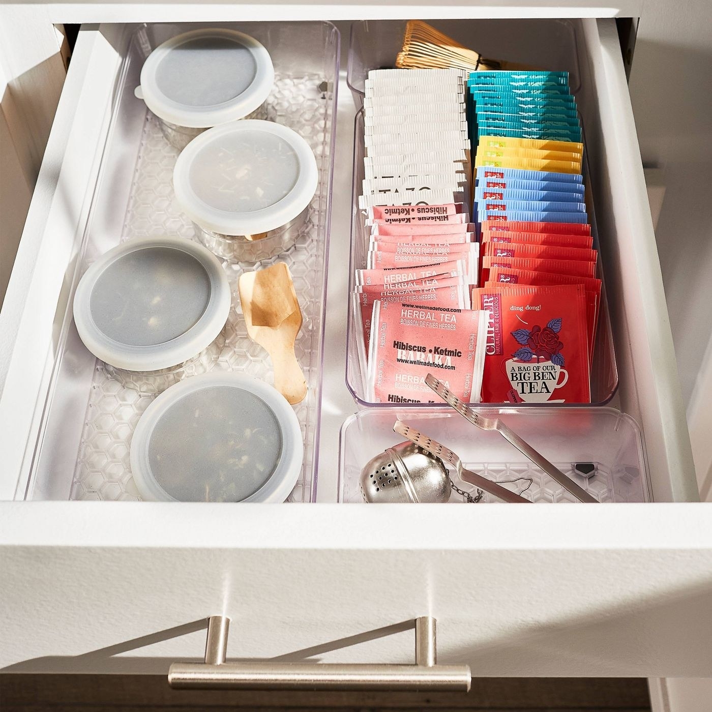 rectangular drawer organizers inside of a drawer