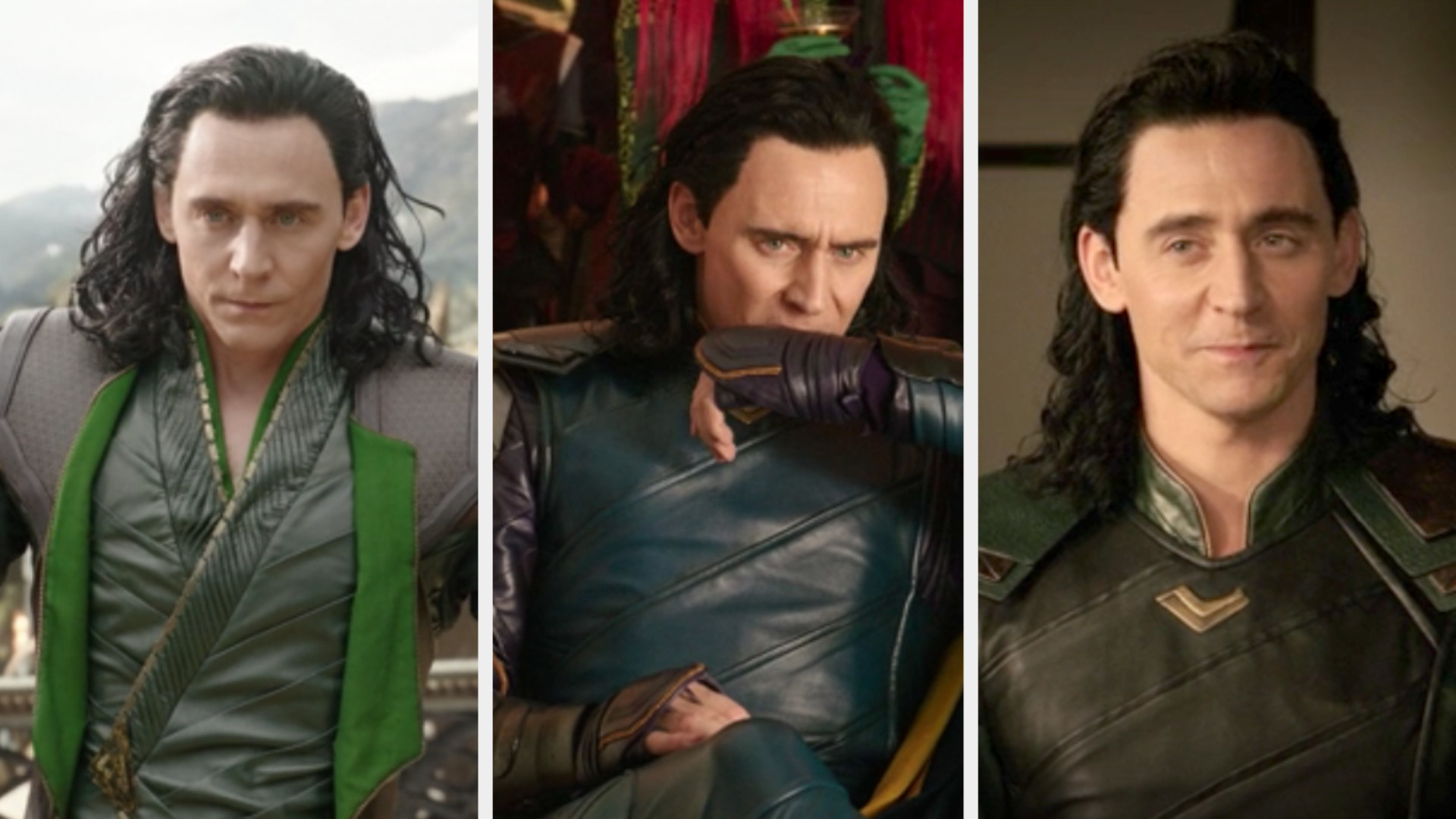 Loki in a green outfit in the beginning of the movie, blue in the middle, and back to green in the end of Ragnarok