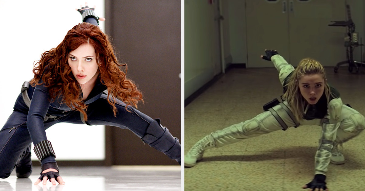 Black widow and Yelena doing the same superhero pose