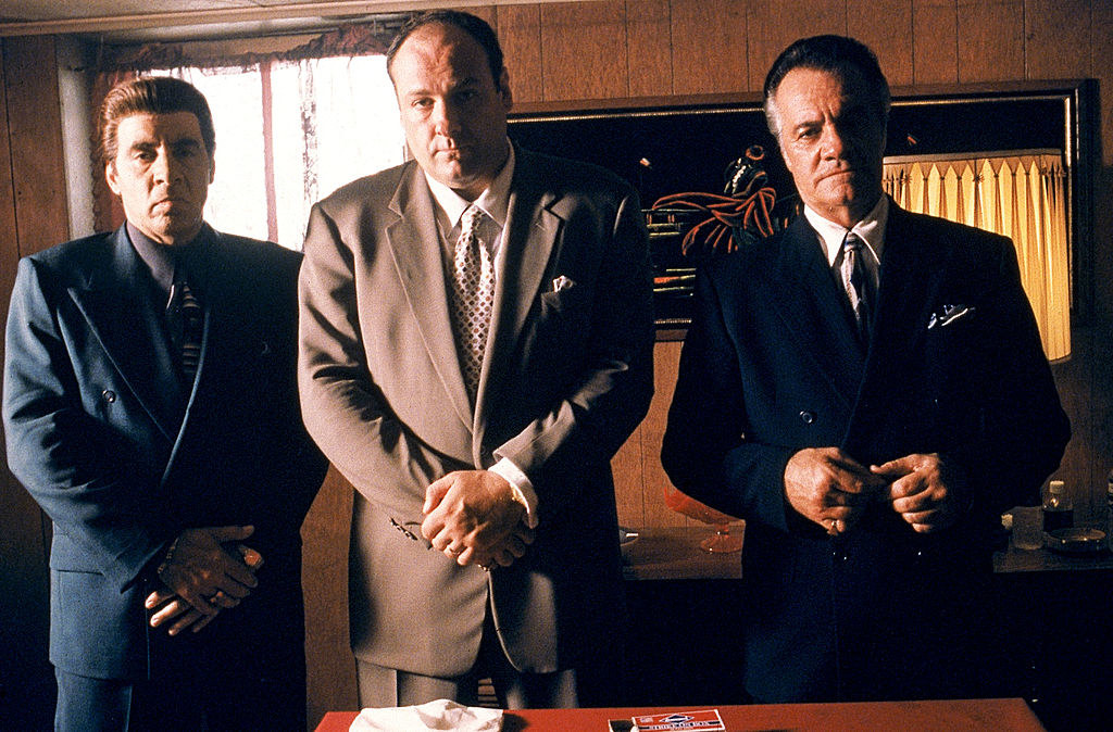 (L to R) Steven Van Zandt as Silvio Dante, James Gandolfini as Tony Soprano, and Tony Sirico as Paulie Walnuts in &quot;The Sopranos&quot;