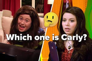 Carly from iCarly and Nevel dressed as Carly side by side