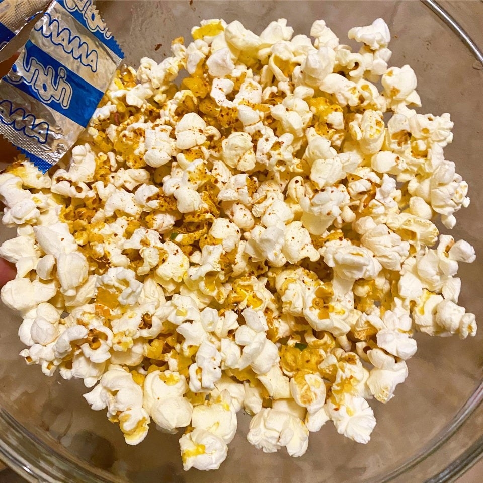 Popcorn tossed with ramen seasoning.