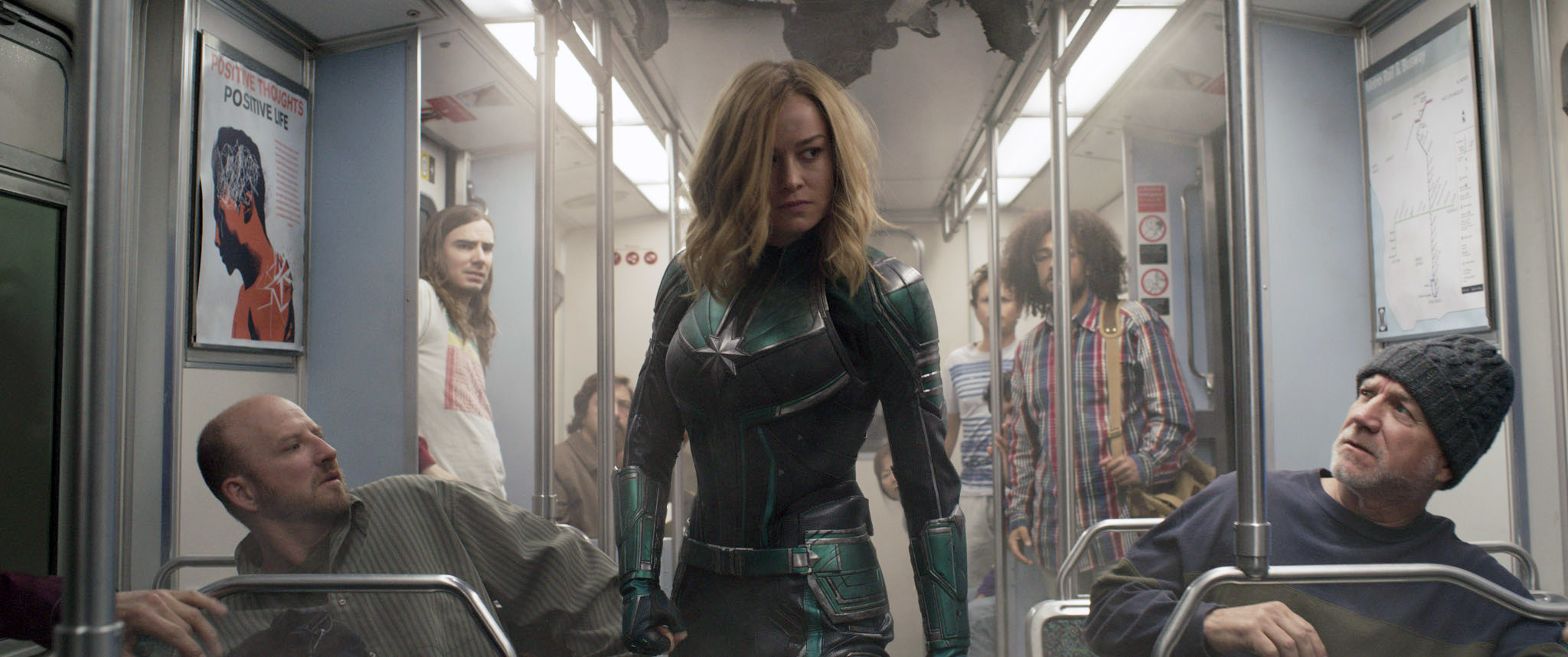 Captain Marvel on a subway