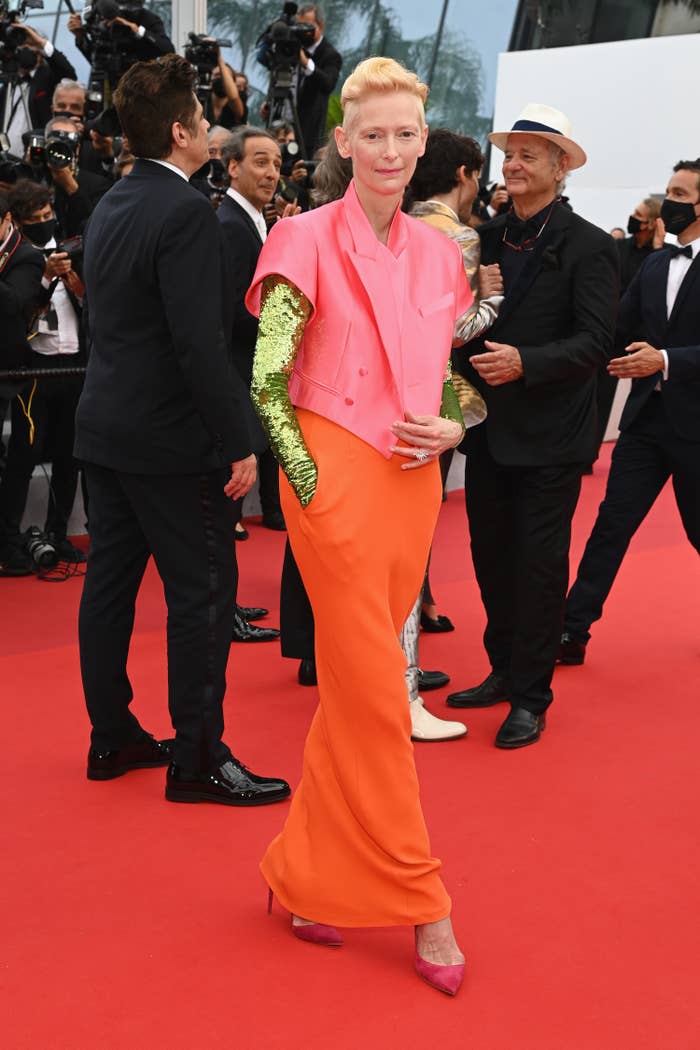 Tilda Swinton appears on the red carpet at the Cannes Film Festival