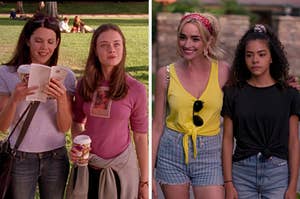 On the left, Lorelai and Rory from "Gilmore Girls," and on the right, Ginny and Georgia