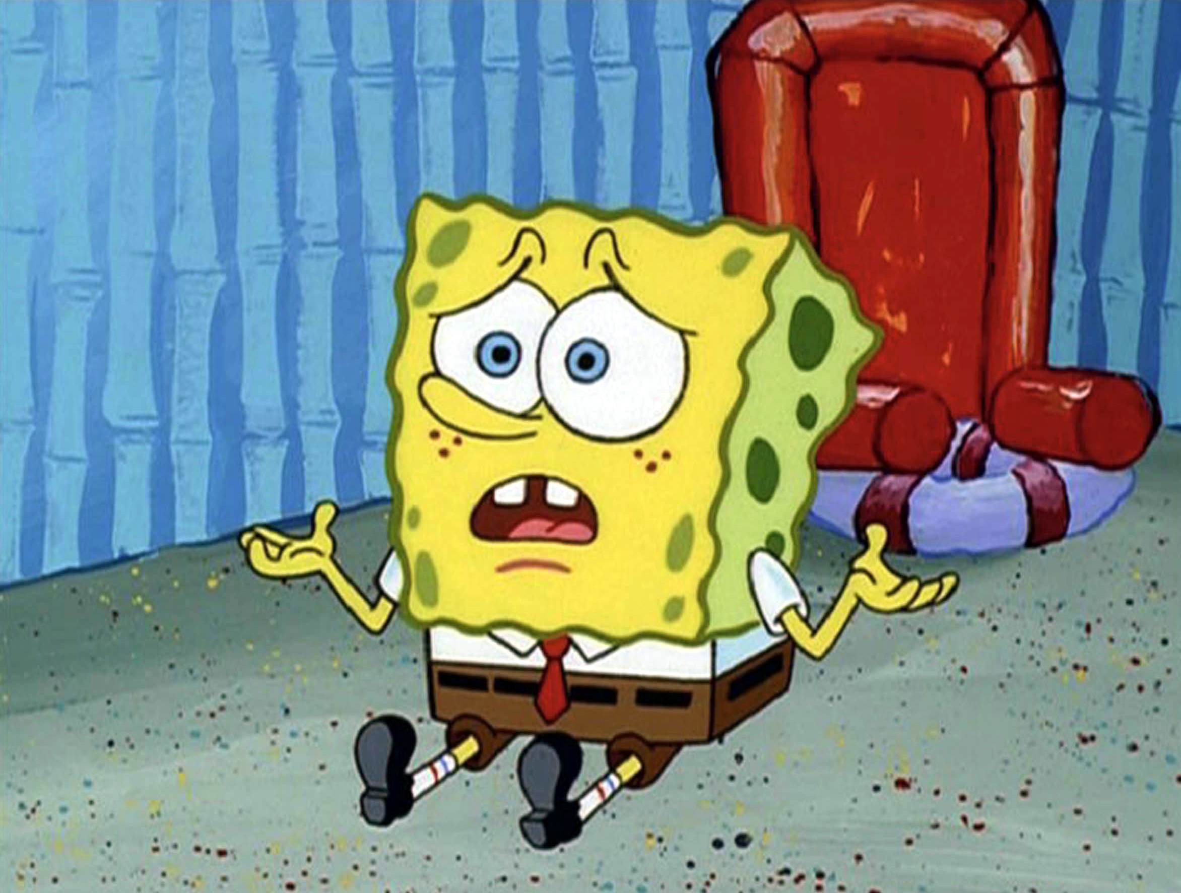 SpongeBob holding up his hands in a questioning manner