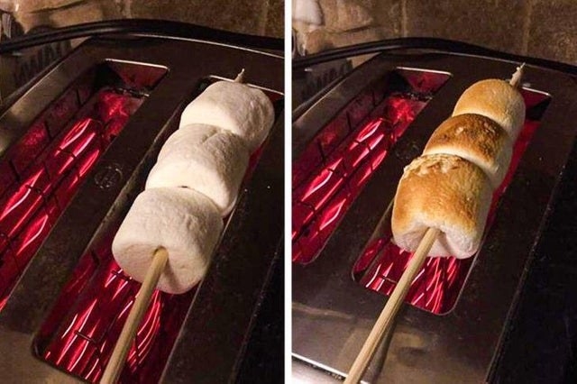 Roasting marshmallows over a toaster oven.