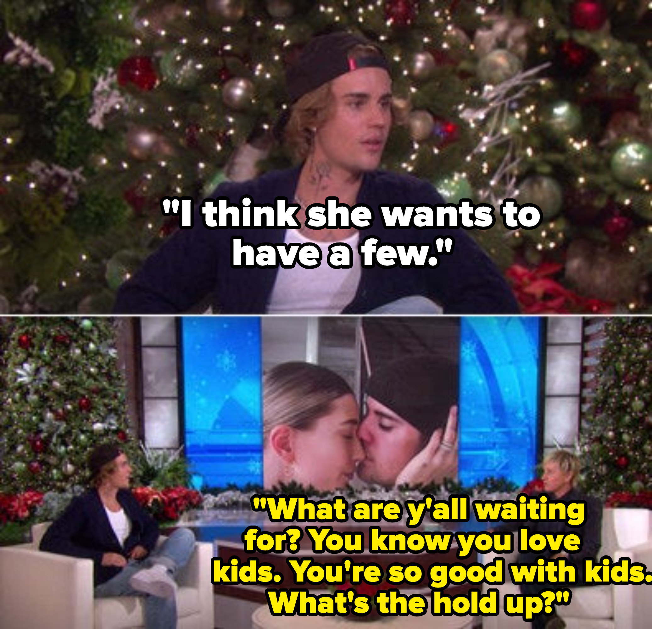 Ellen asking Justin Bieber why it&#x27;s taking him so long to have kids