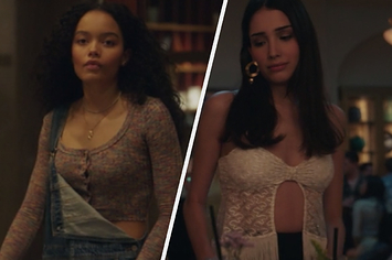 Zoya wears a cropped shirt under overalls and Luna wears a strapless top with fringe on the hem