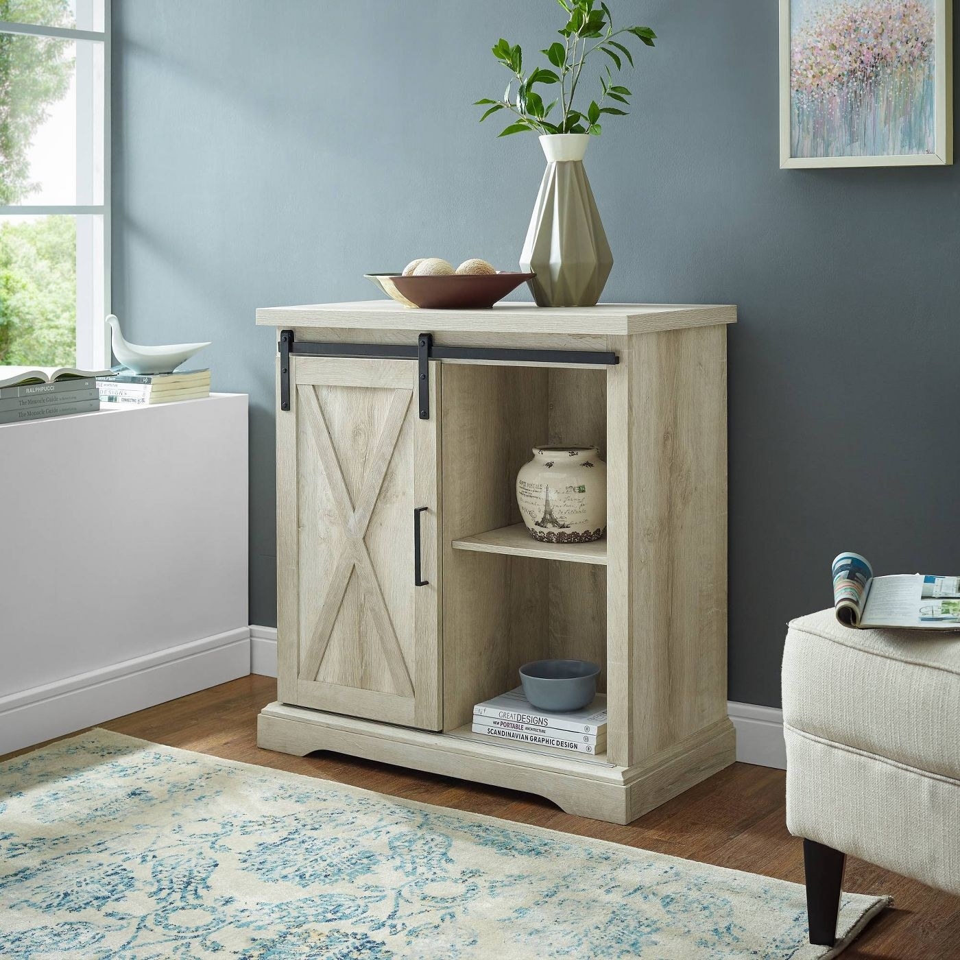 white oak buffet with sliding door