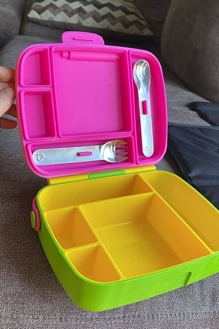 Goodful Bento-Style Kids Lunch Box with Carry Handle, Easy To Open Latches,  4 Compartment Design with Built-In Phone Stand, Food-Safe Container Made