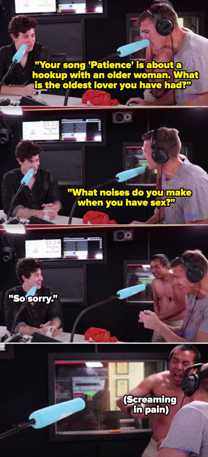An interviewer asking Shawn what noises he makes during sex and then shocking his coworker when Shawn doesn&#x27;t answer