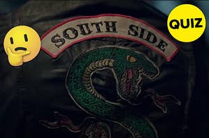 A South Side jacket is shown with a think face emoji and quiz badge