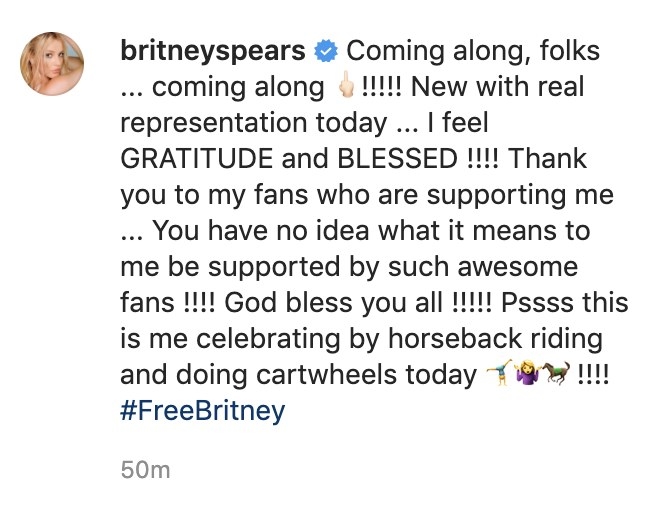 A screenshot of Britney&#x27;s caption