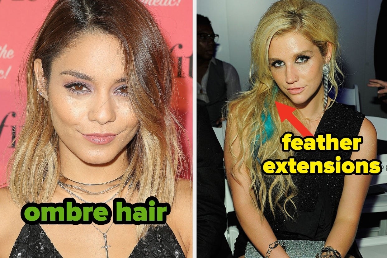 Vanessa Hudgens with ombre hair and Kesha with a feather extension