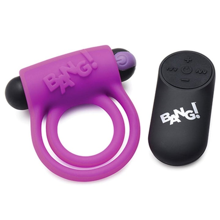Purple cock ring with removable bullet and black remote
