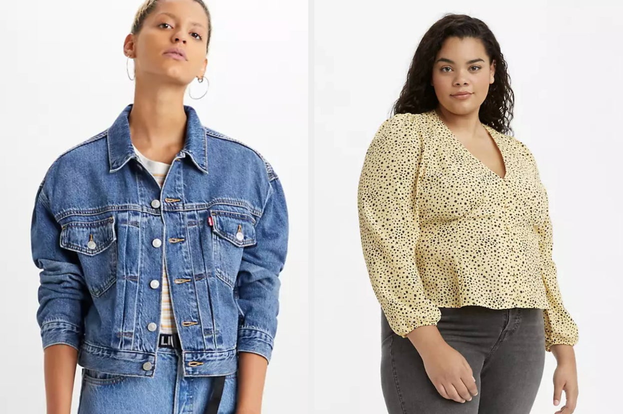 models in denim jacket and blouse