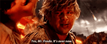 Sam turning to Frodo saying, &quot;Yes, Mr. Frodo. It&#x27;s over now.&quot;