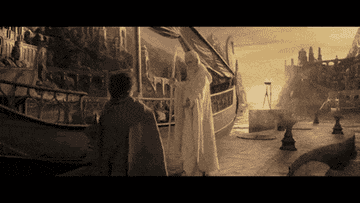 Frodo leaving on the ship to Valinor.