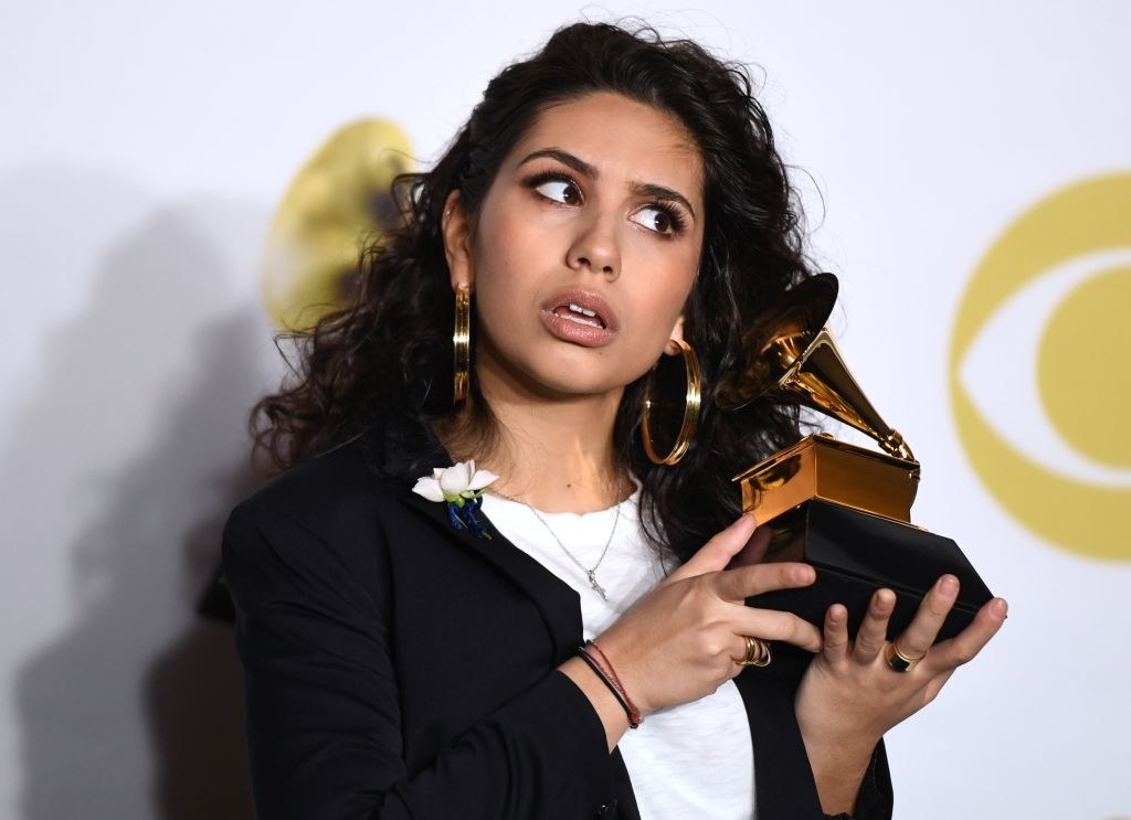 Alessia Cara, winner of the Best New Artist award, poses in the press room during the 60th Annual Grammy Awards