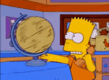 Bart Simpson spinning a globe and stopping on Australia